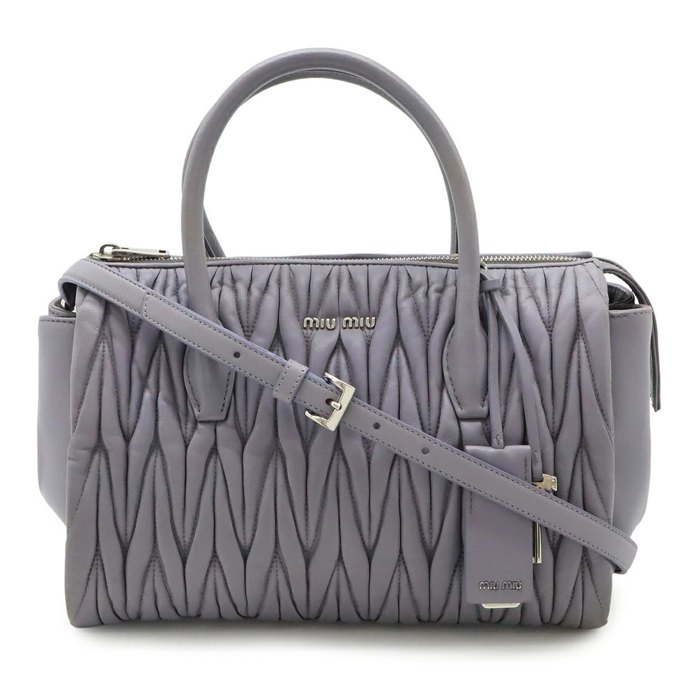 Miu Miu Matelasse Handbag Crossbody Bag Leather GLICINE Gray